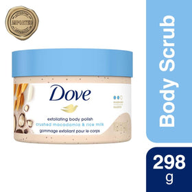 Dove exfoliating body scrub texture closeup showing creamy exfoliating particles