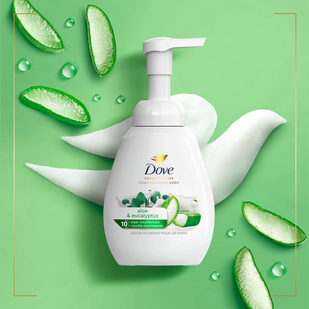 Dove bottle next to hand for size comparison, convenient 10.1 oz