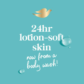Lathered Dove foamy wash on loofah showing rich cleansing without dryness