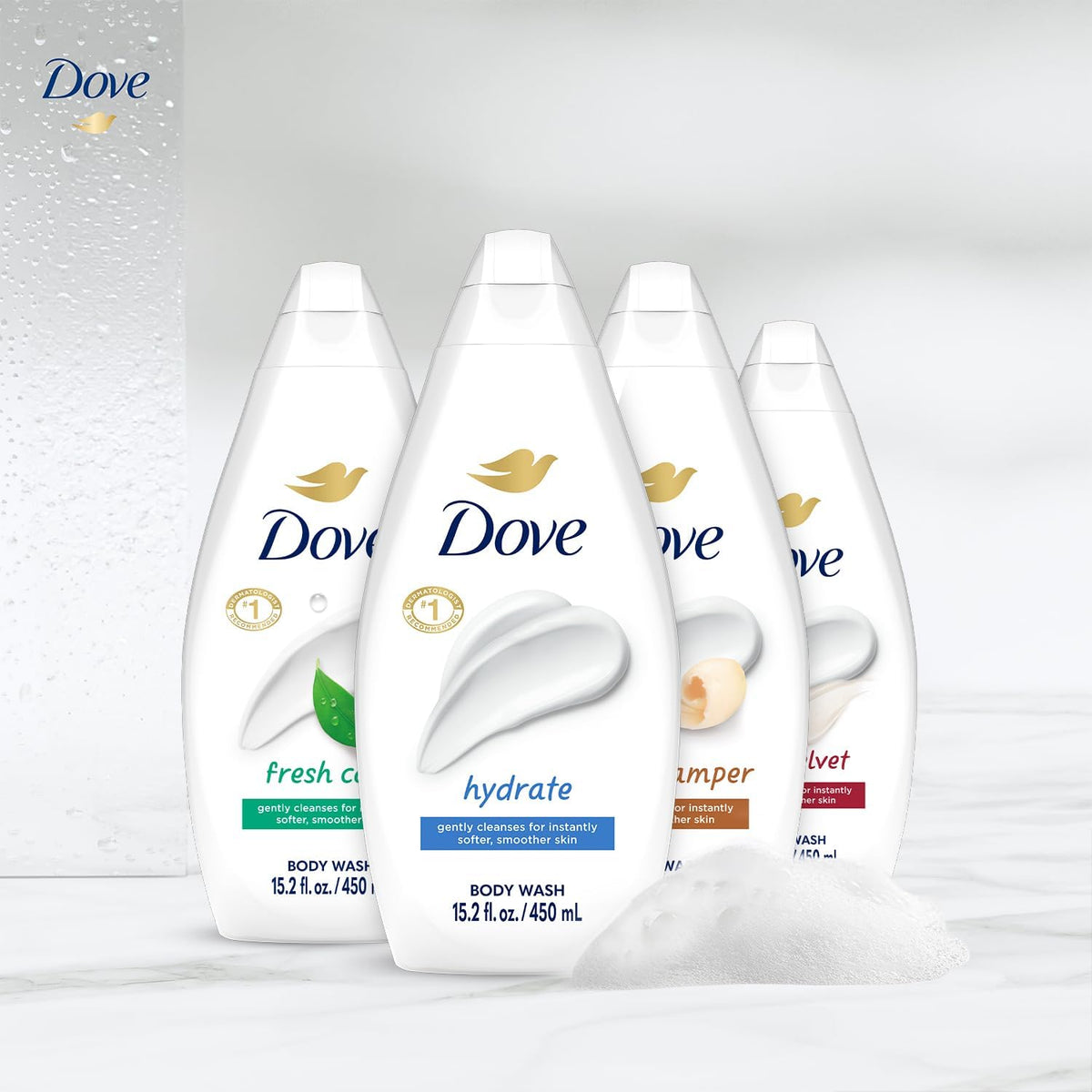 Dove Fresh Care in shower use showing refreshing clean feeling