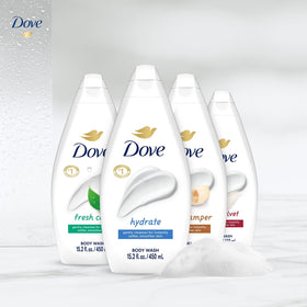 Dove Fresh Care in shower use showing refreshing clean feeling
