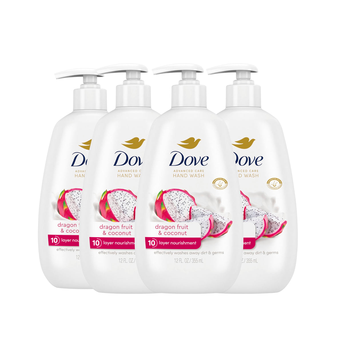 Dove front packaging showing dragon fruit and coconut scent and benefits