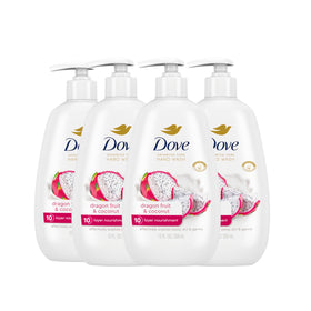 Dove front packaging showing dragon fruit and coconut scent and benefits