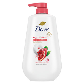 Dove front packaging showing pomegranate and hibiscus for invigorating freshness