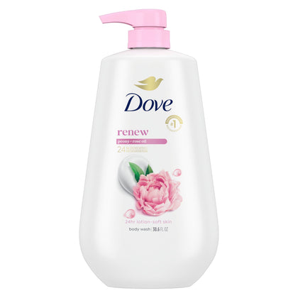 Dove front packaging showing Renew Peony & Rose Oil benefits