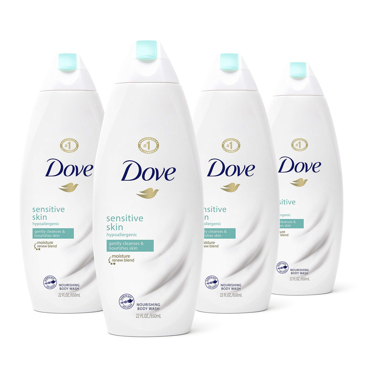 Dove sensitive skin 4-pack front packaging showing gentle formula benefits