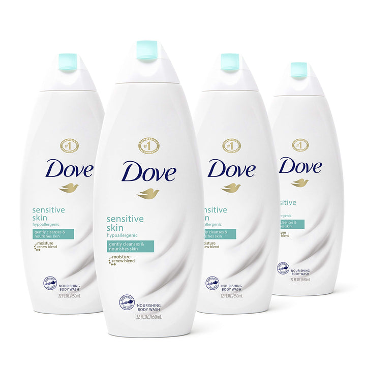 Dove sensitive skin 4-pack front packaging showing gentle formula benefits