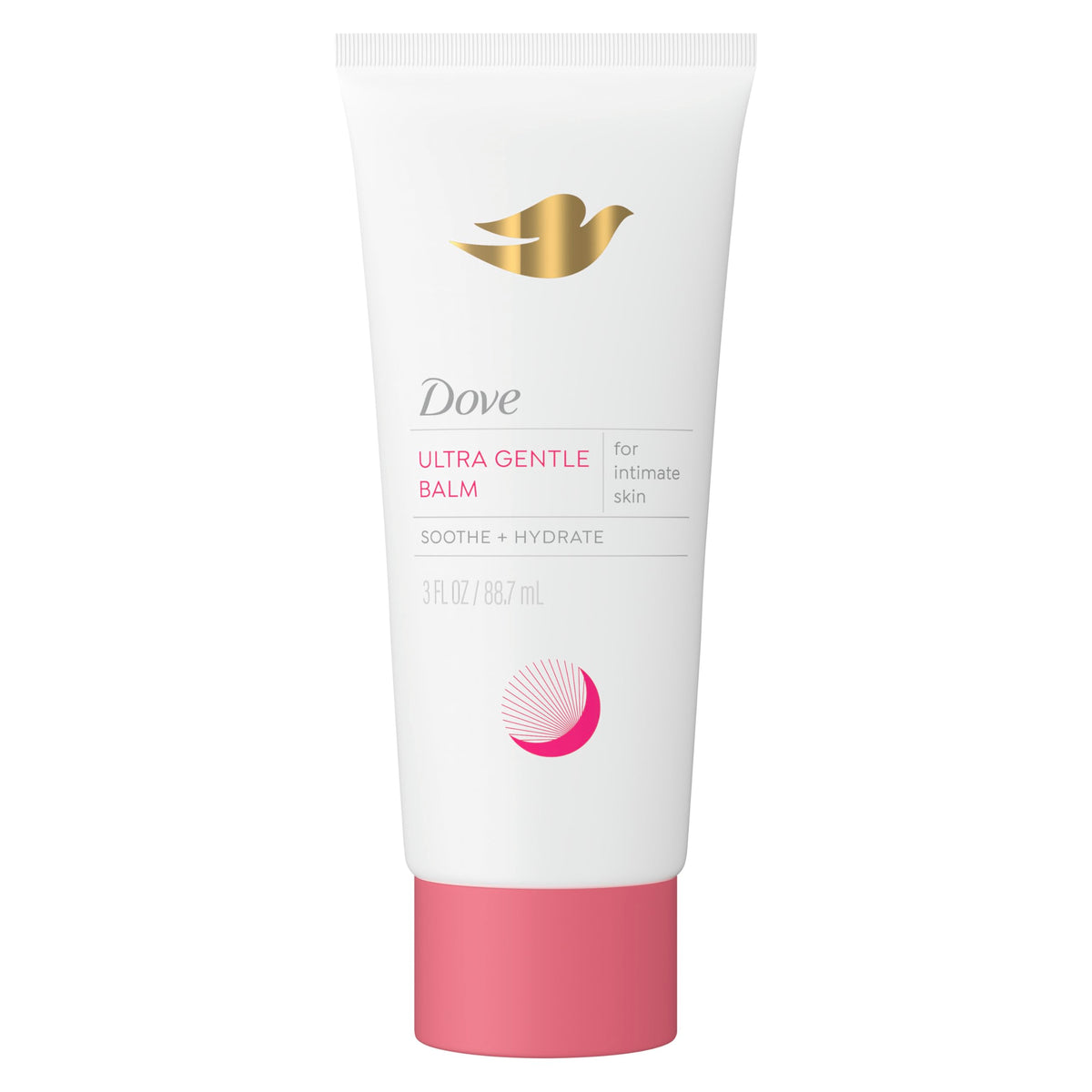 Dove front packaging showing unscented intimate balm and clear benefit
