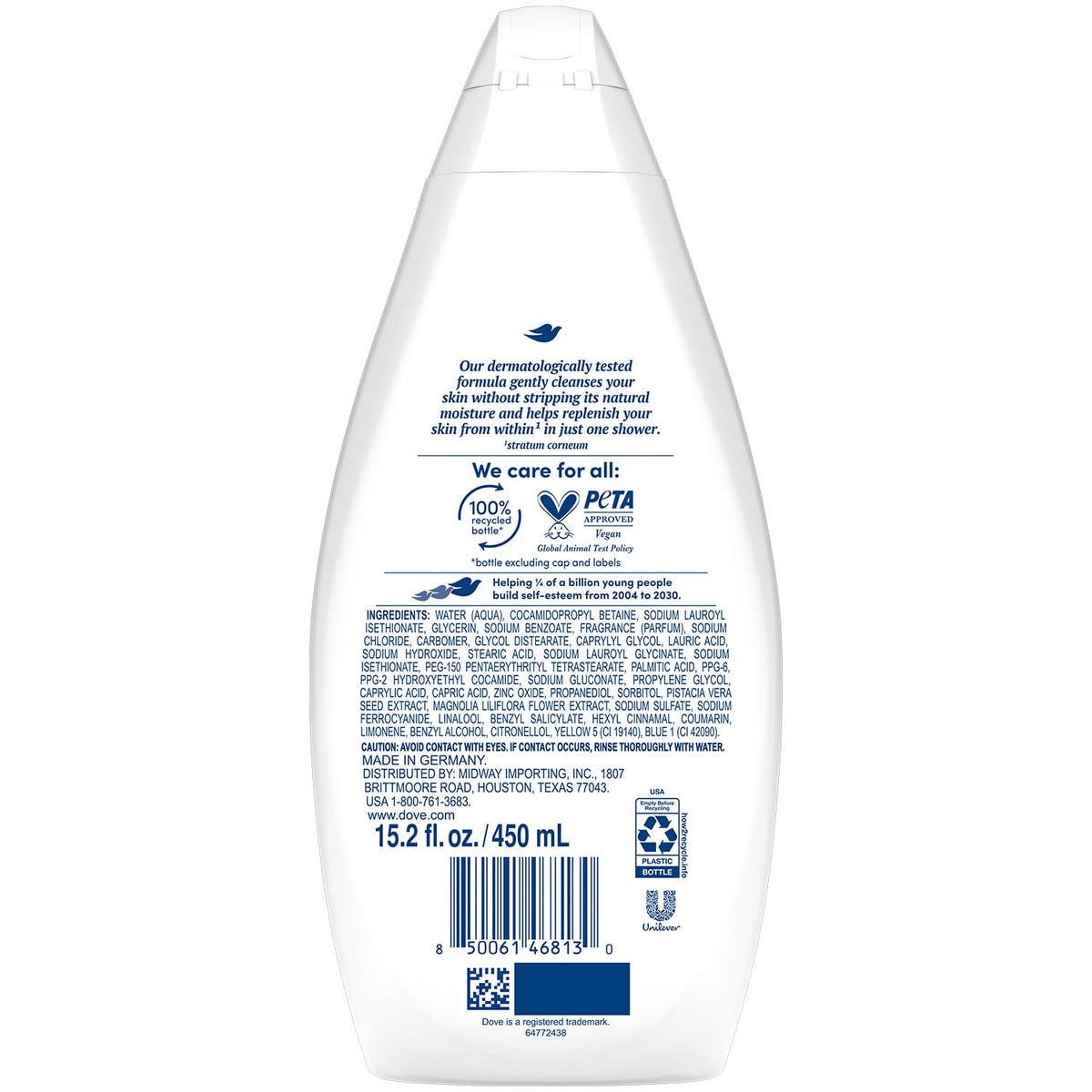 Dove Gentle Pamper pump close-up highlighting easy dispensing benefit