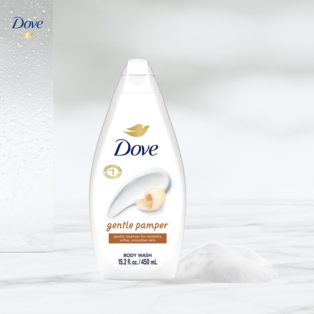 Dove Gentle Pamper size comparison with hand showing portion control