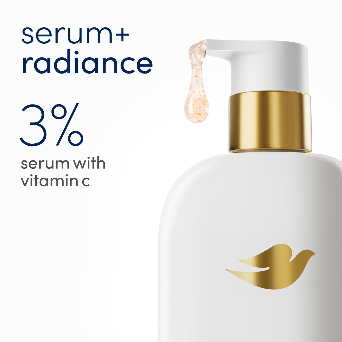 Dove ingredients label highlighting 3% brightening serum and vitamin C