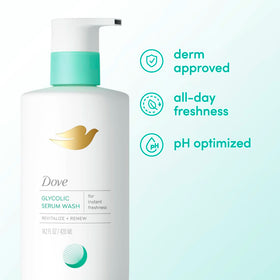 Dove bottle next to everyday items showing 14.2 oz size perspective