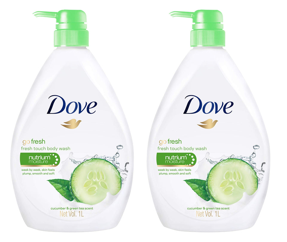 Dove Go Fresh front packaging showing bottle and label for refreshing benefits