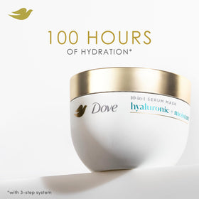 Dove hair mask open jar texture highlighting creamy formula and nourishes