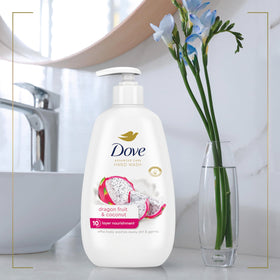 Dove hand wash in use at kitchen sink demonstrating effective cleansing