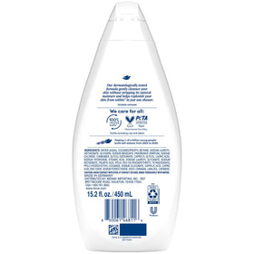 Dove back label close-up with ingredients and usage details for transparency