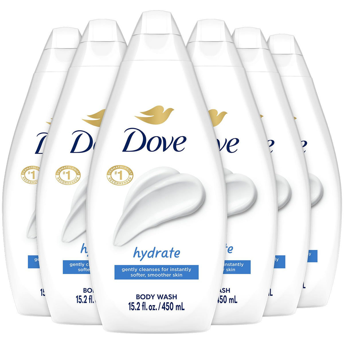 Dove front packaging showing bottle and moisturizing claims for easy identification