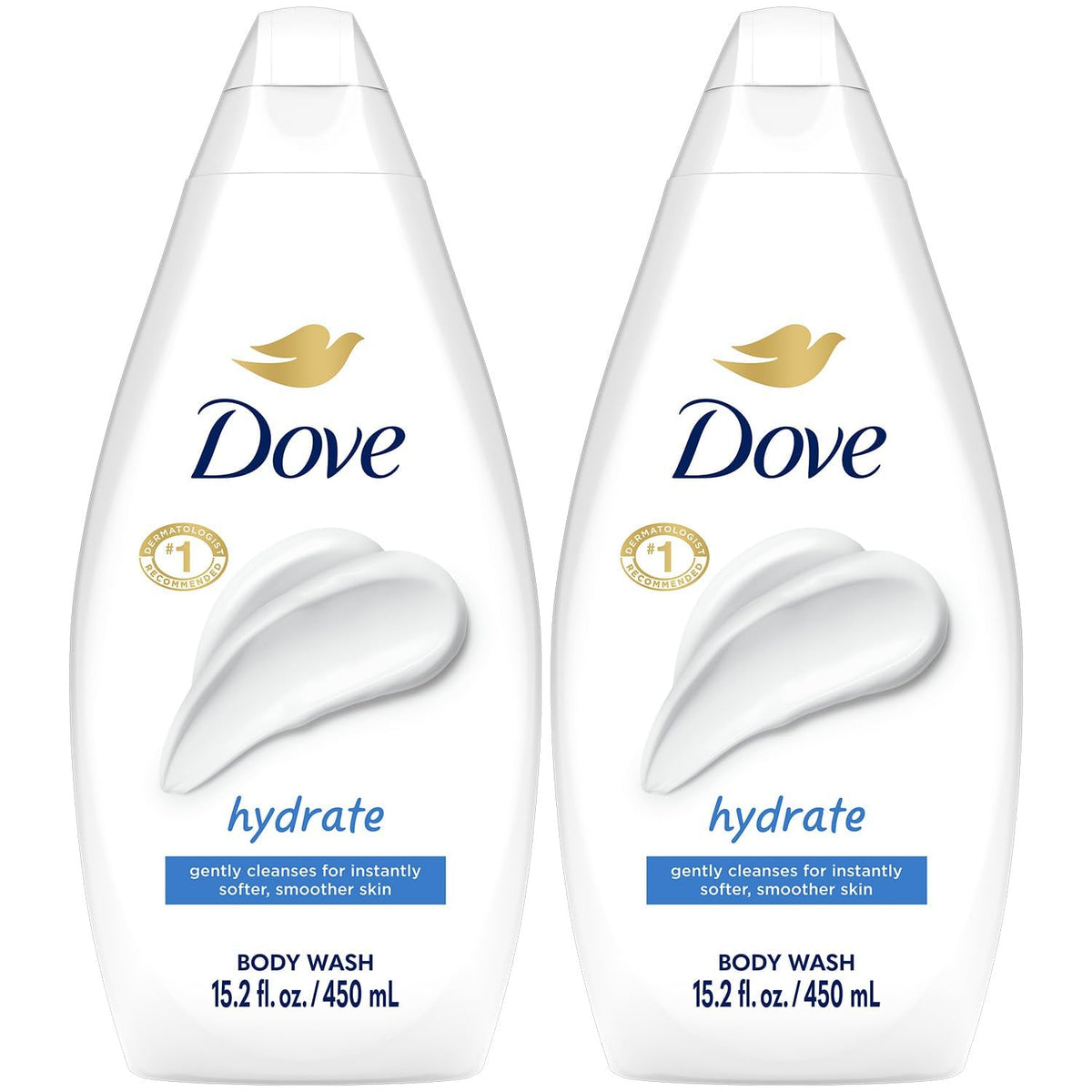Dove front packaging showing bottle and label benefits