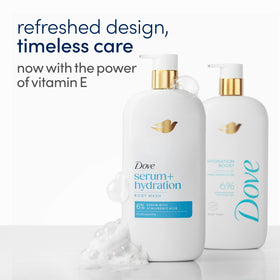 Close-up of Dove creamy body wash texture highlighting rich hydration and foam benefit