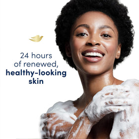 Dove in-shower use lifestyle shot showing product ease and daily routine benefit