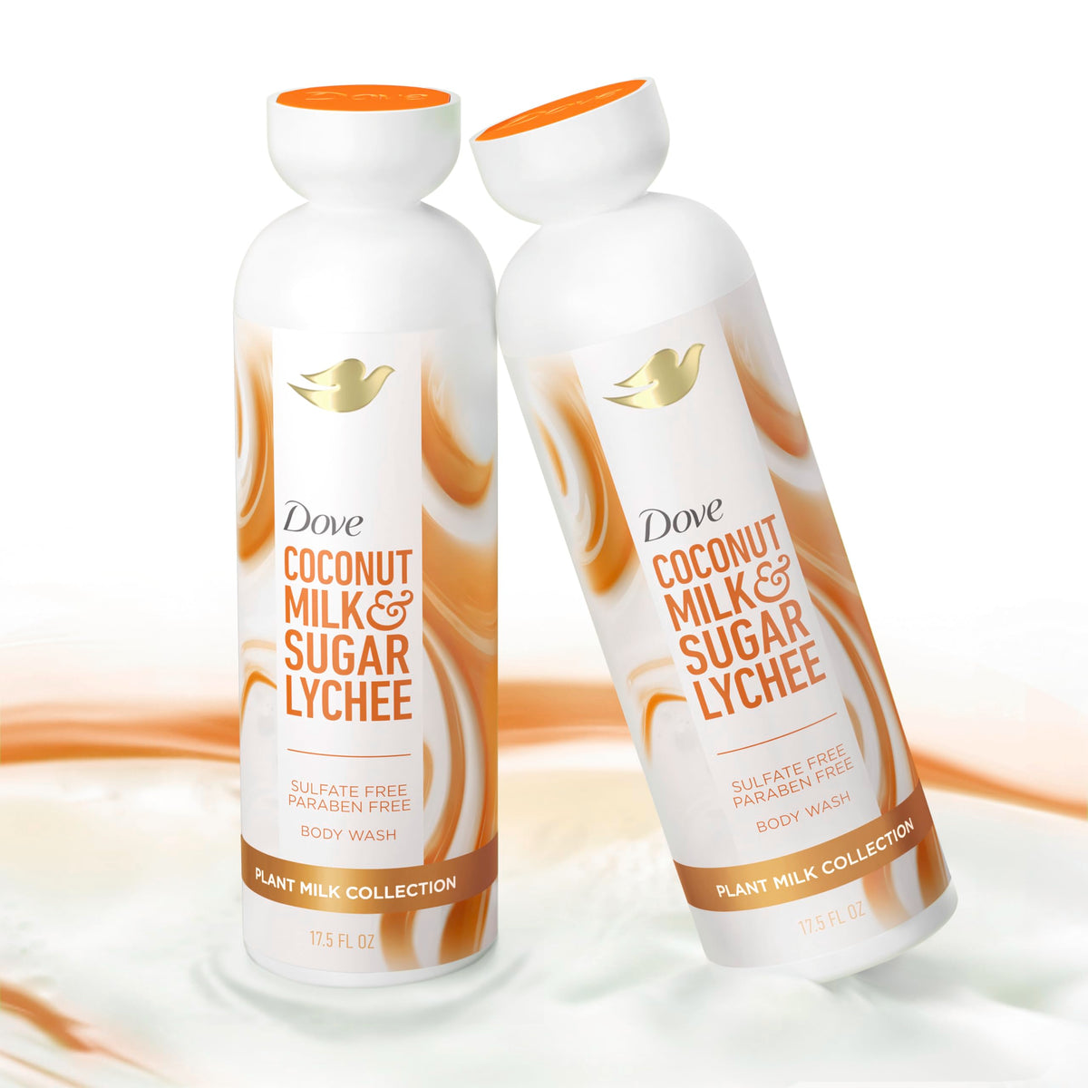 Dove ingredient label close-up highlighting plant milk blend and sulfate-free formula