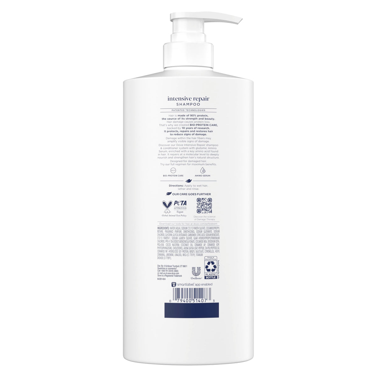 Close-up of Dove bottle label highlighting Bio-Protein Care technology benefit