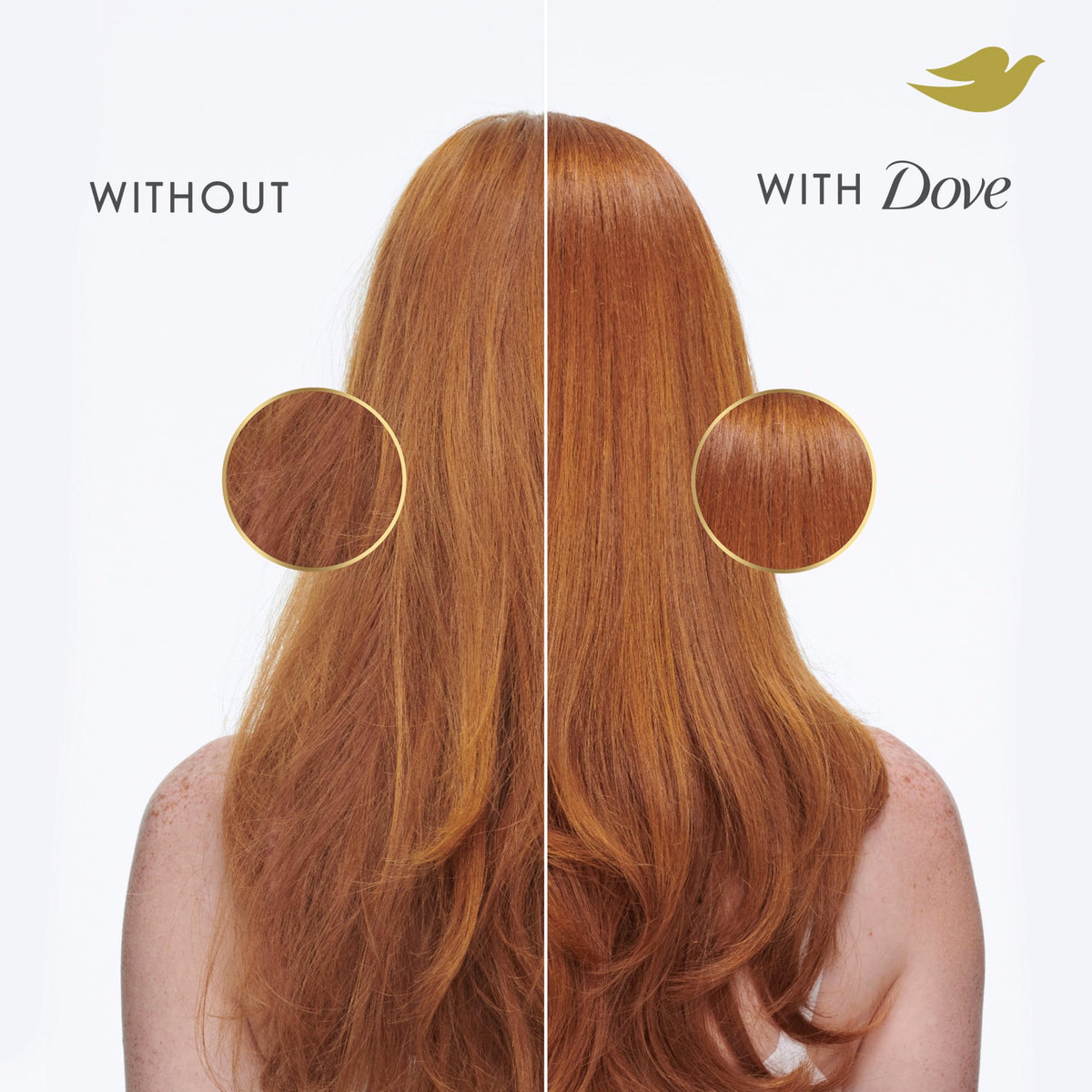 Dove being applied to damp hair demonstrating quick one-minute benefit