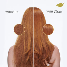 Dove being applied to damp hair demonstrating quick one-minute benefit