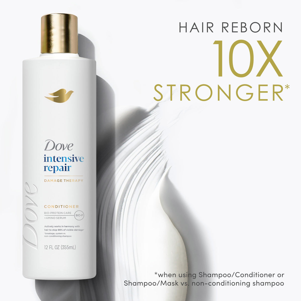 Dove conditioner being applied to wet hair for smoother styling
