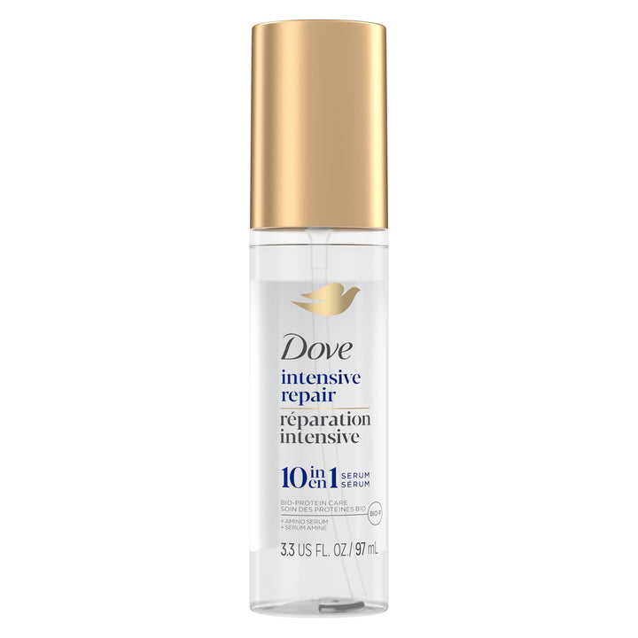 Dove front packaging of Intensive Repair Amino Serum showing bottle benefit