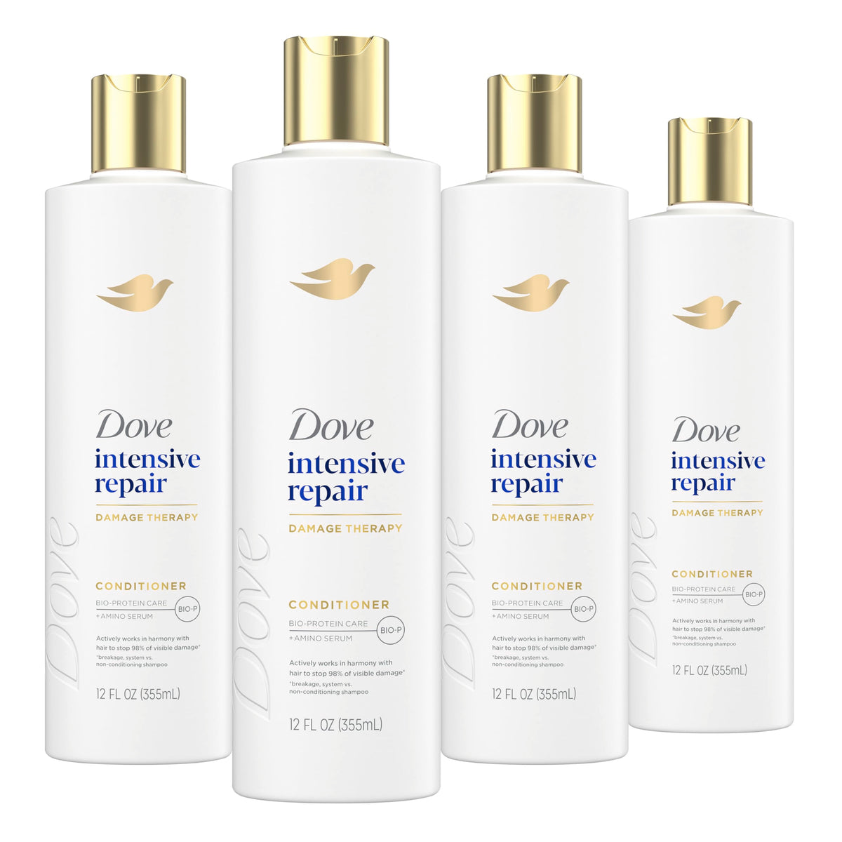Dove front packaging showing 4-count bottles and repair benefits
