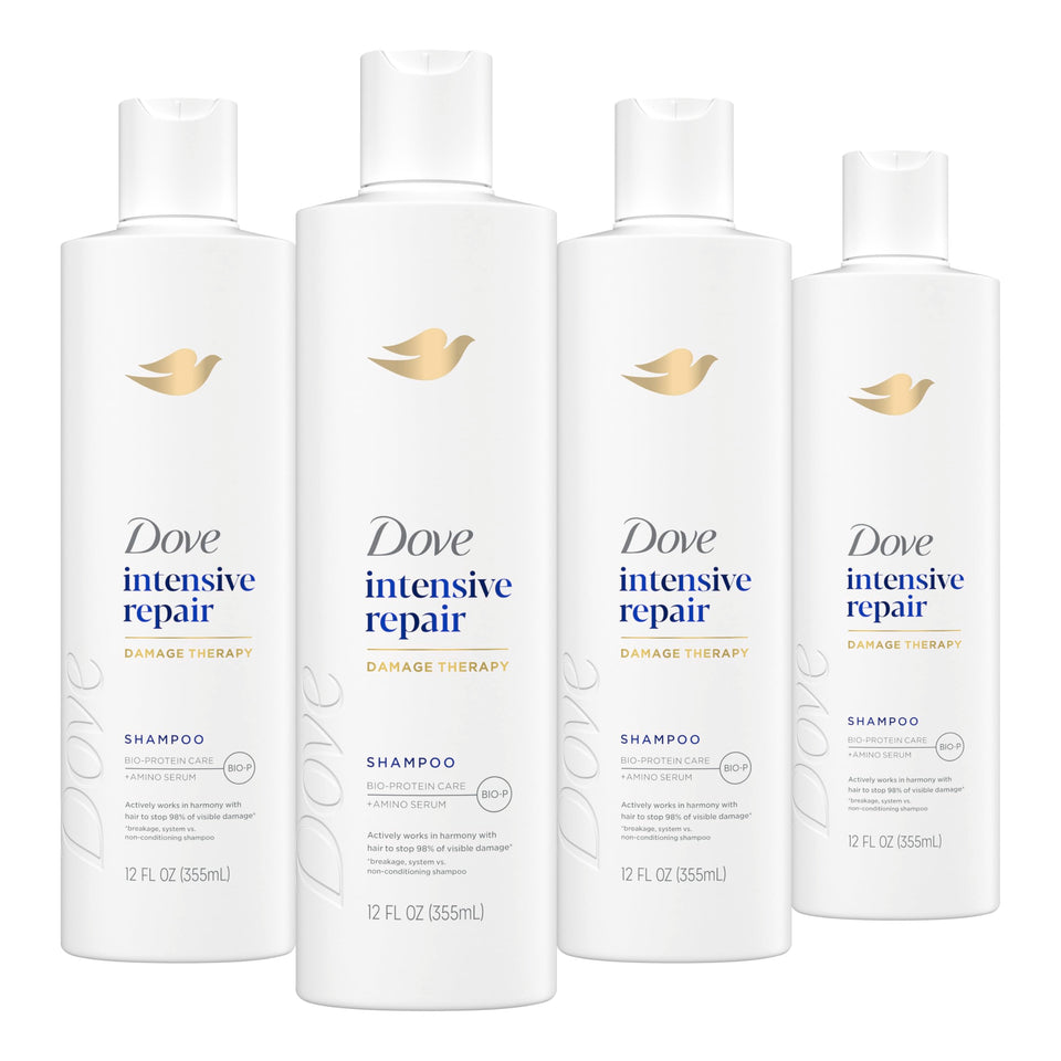 Dove front packaging showing Intensive Repair shampoo benefits and brand