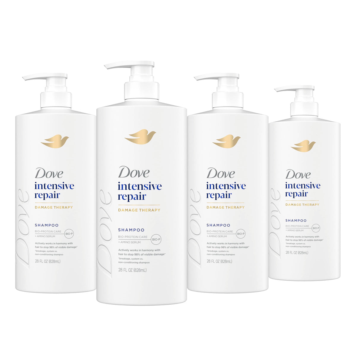 Dove Intensive Repair shampoo front packaging shows brand and bottle benefits