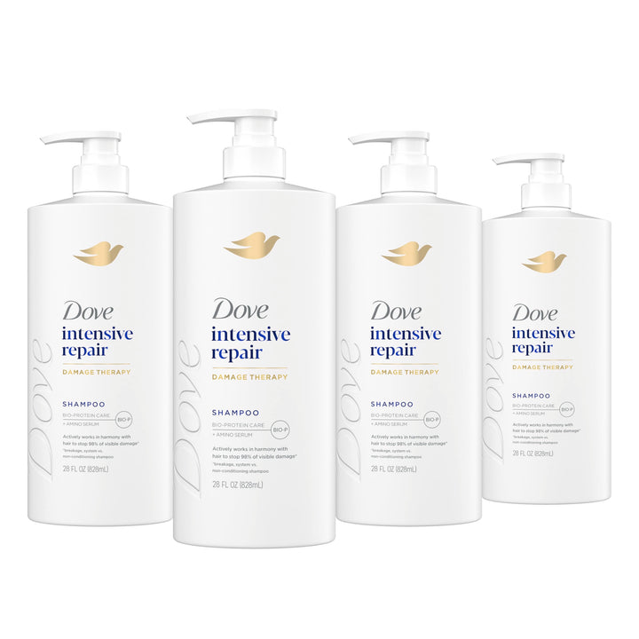 Dove Intensive Repair shampoo front packaging shows brand and bottle benefits