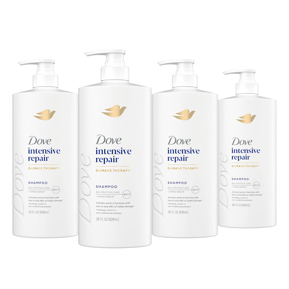 Dove Intensive Repair shampoo front packaging shows brand and bottle benefits