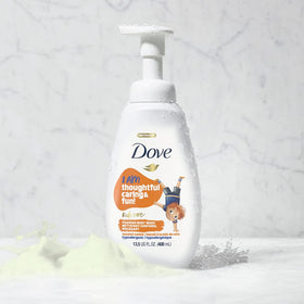 Dove kids bottle label affirmation detail showing positive message and encourages self-esteem