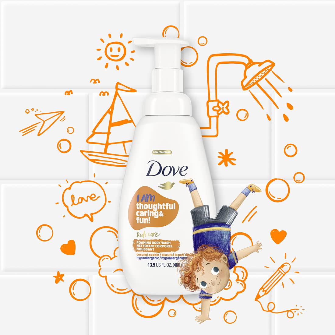 Dove kids foam pump texture closeup highlighting airy lather and easy application benefit