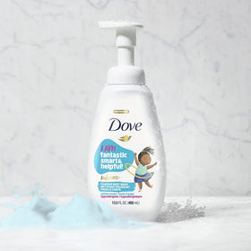 Close-up of Dove Kids foam texture showing soft lather and gentle cleanse
