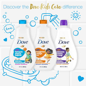 Dove pump in use during child bath showing easy application and playful foam