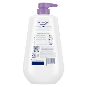 Close-up of Dove label highlighting ingredients and moisturizing benefits