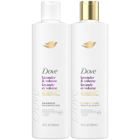 Dove front packaging showing lavender volumizing duo for fuller hair