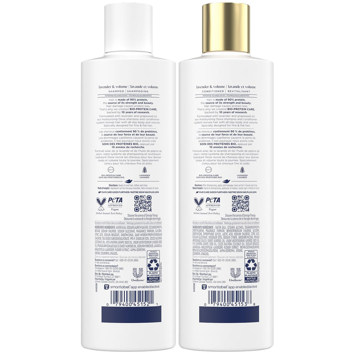 Dove label close-up highlighting Bio-Protein Care and product benefits