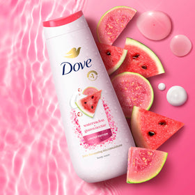 Dove lifestyle shower shelf setting with bottles showing seasonal scent and daily routine benefit
