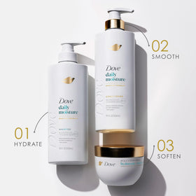 Dove mask size and scale next to hand demonstrating 9.2 fl oz convenience