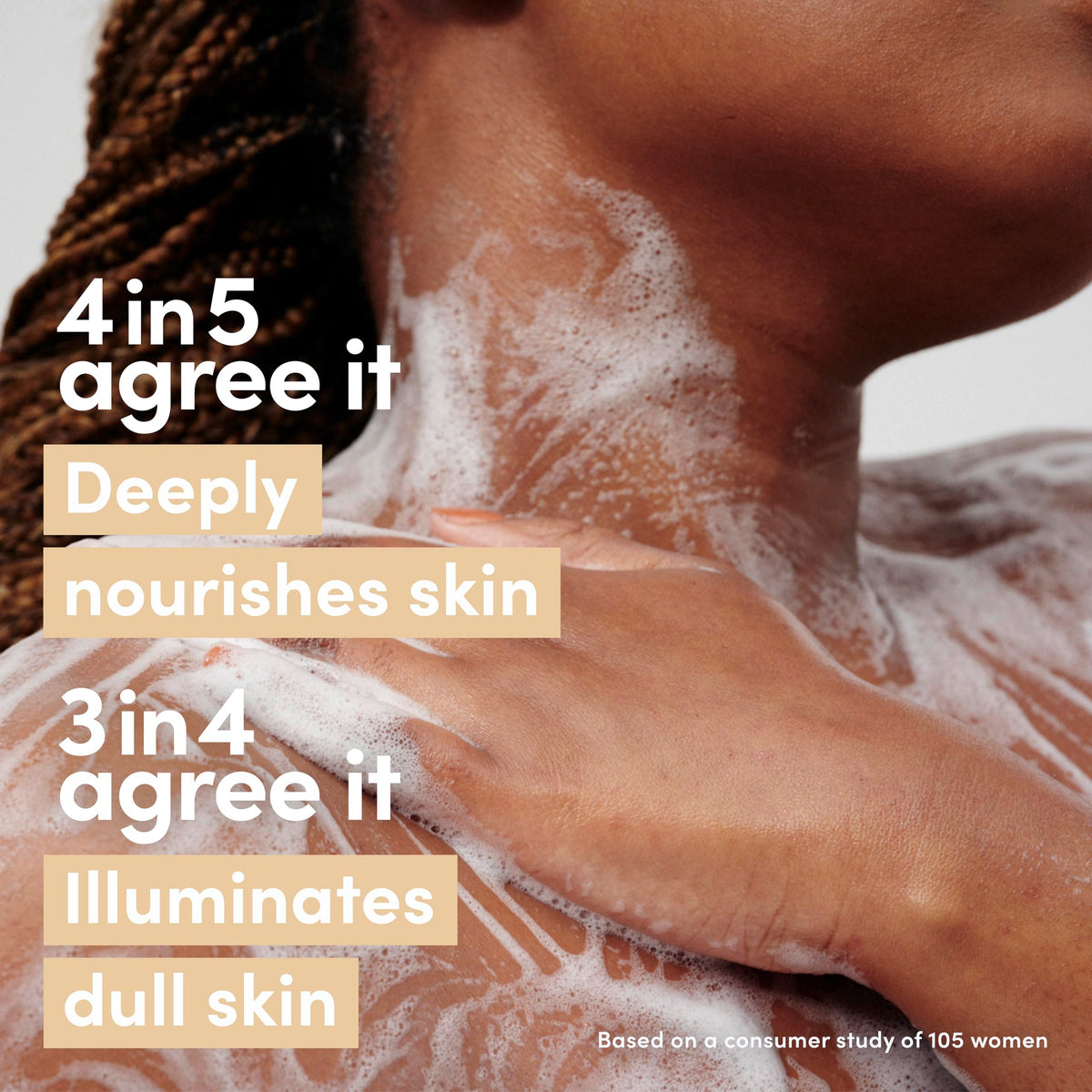 Dove bottle pump dispensing serum body wash, demonstrating easy application benefit