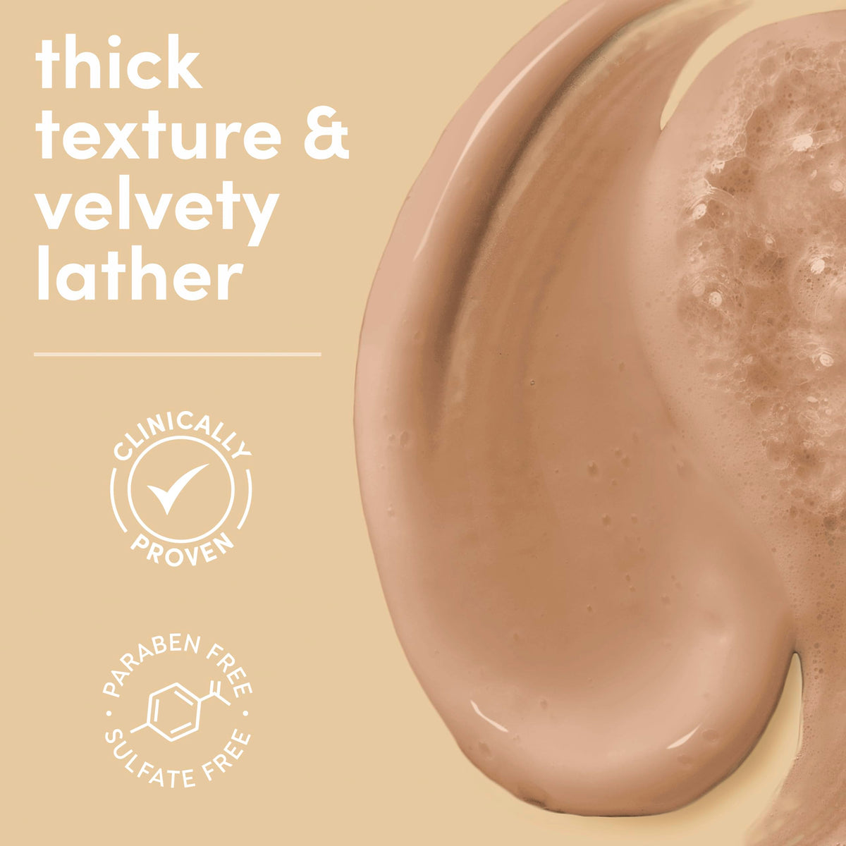 Close-up of creamy serum texture from Dove, showing rich lather and moisturizing look