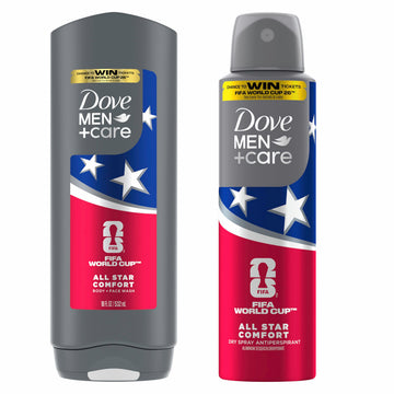 DOVE MEN + CARE front packaging showing limited‑edition FIFA design and contents