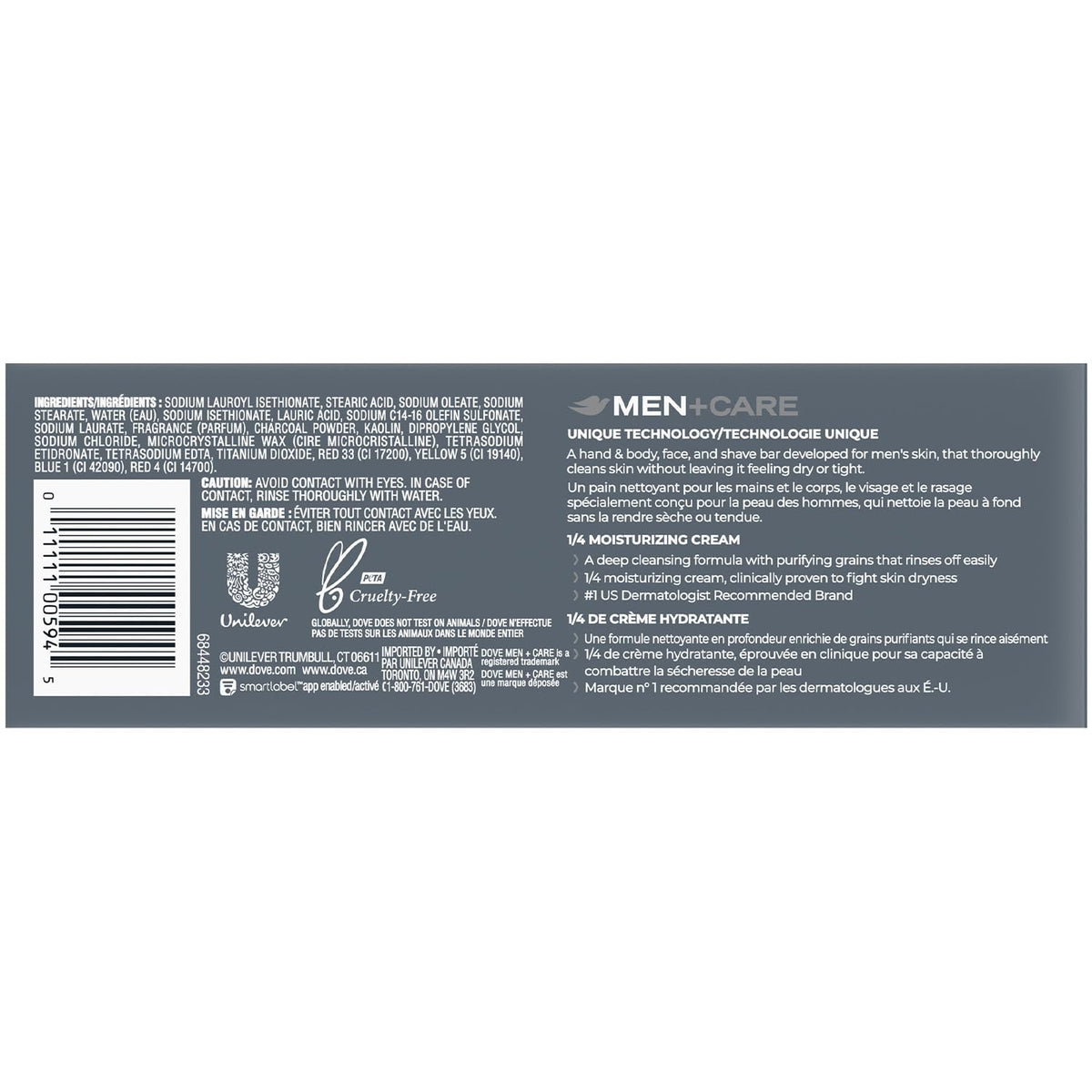 Dove Men+Care close-up of bar texture highlighting exfoliating clay benefit