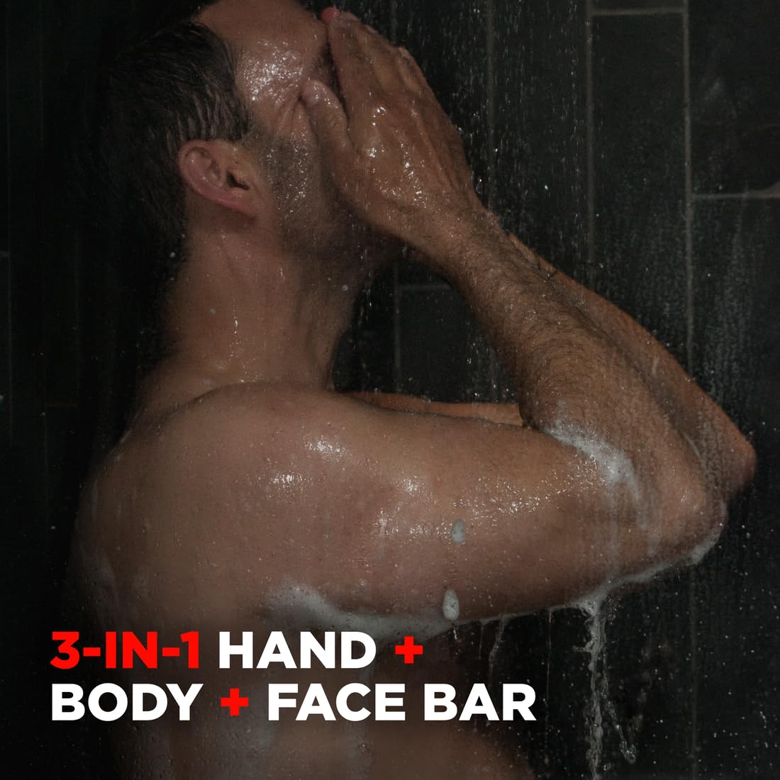 Dove Men+Care bar on shower shelf in lifestyle setting implying daily use