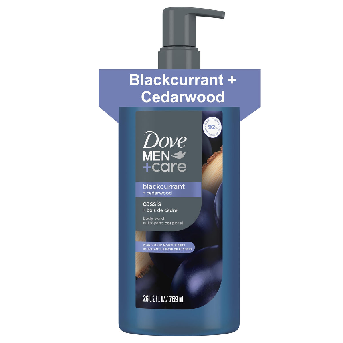 Dove Men+Care front bottle showing label and 26 oz size for clear purchase view